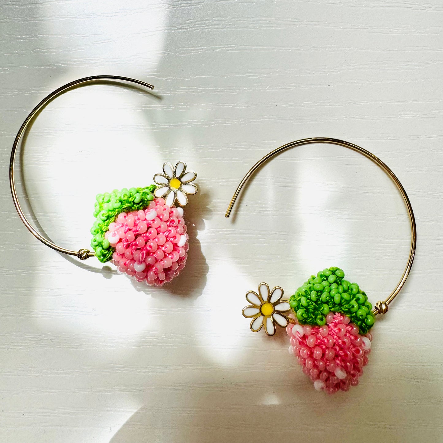 Pink Strawberry 18k Gold Hoop Earrings